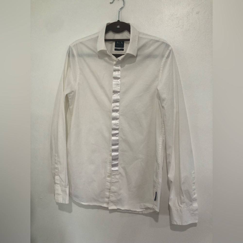 Armani Exchange AX Shirt Mens Small  White Black Button Up Long Sleeve Formal